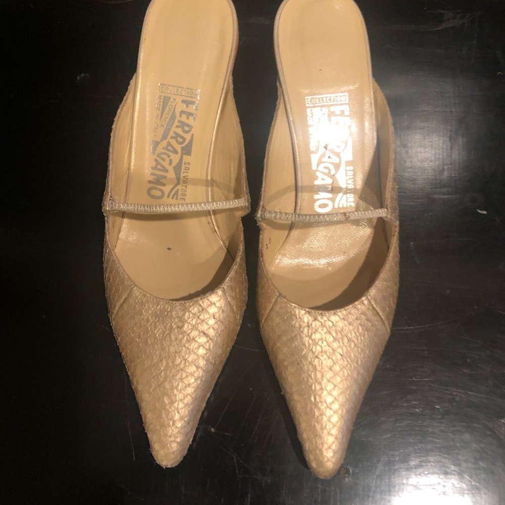 Ferragamo Mules Vintage Preowned Python Tan - image 6
